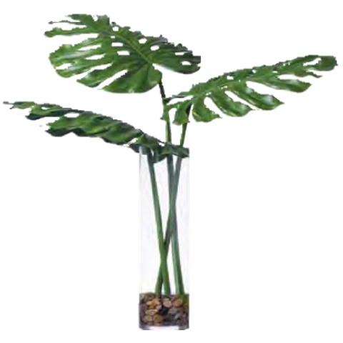 Монстера искусственная в стеклянной прозрачной вазе, В 55