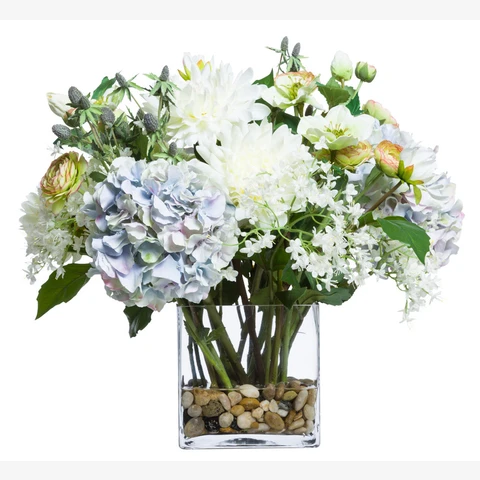 Букет с гортензией и садовыми цветами в вазе, В 33