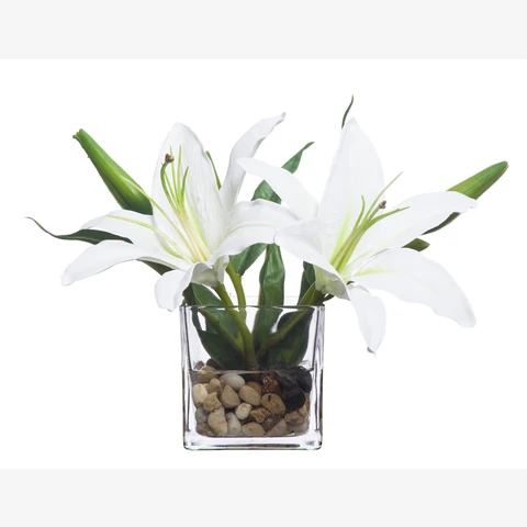 Искусственные цветы в вазе Лилия 3 белых цветоноса, В 16