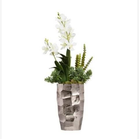 Орхидея с суккулентами в керамическом кашпо металлик В 105