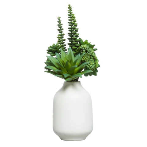 Микс искусственных суккулентов в керамической вазе, В 22