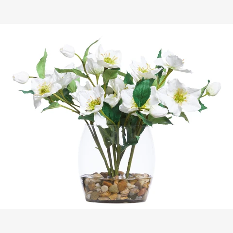 Искусственные цветы в вазе Хелеборус 5 белых цветоносов, В 30