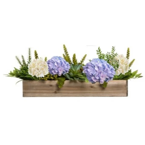 Композиция из искусственных растений в кашпо с суккулентами и гортензией №96, В30*Д50*Ш20