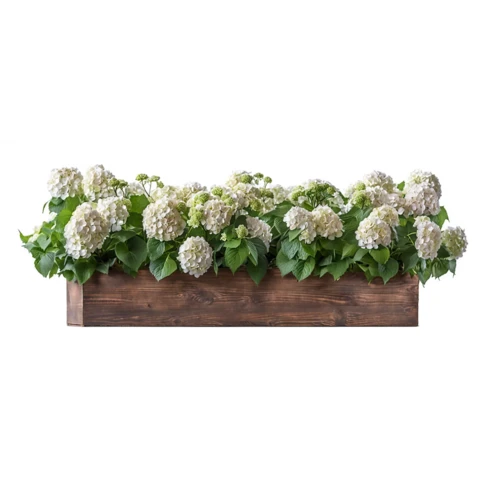 Композиция из искусственных растений в кашпо в садовом стиле с гортензией №97, В30*Д100*Ш20