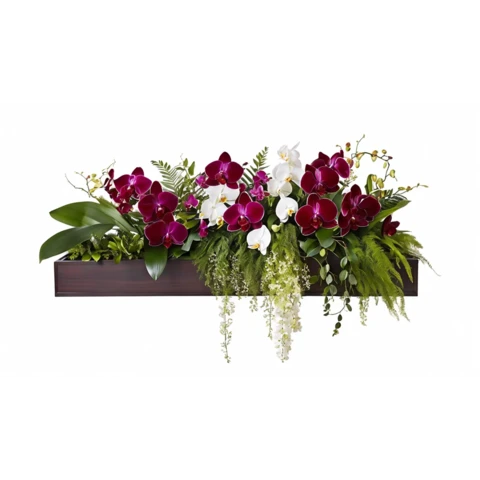 Композиция из искусственных растений в кашпо с орхидеей №101, В40*Д100*Ш20