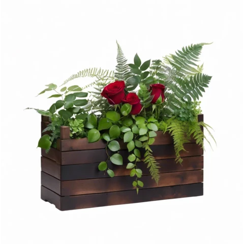 Композиция из искусственных растений в кашпо с розами №168, В85*Д100*Ш30