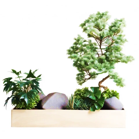 Кашпо с искусственными растениями Бонсай, оазис с сосной №183, В115*Д120*Ш50