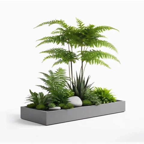 Кашпо с искусственными растениями бонсай Папоротник №185, В125*Д120*Ш50