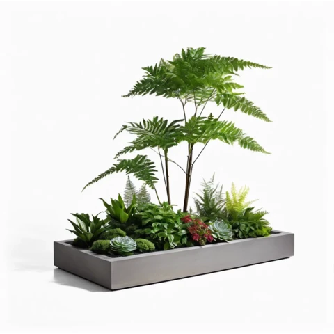 Кашпо с искусственными растениями бонсай Папоротник №186, В150*Д120*Ш50