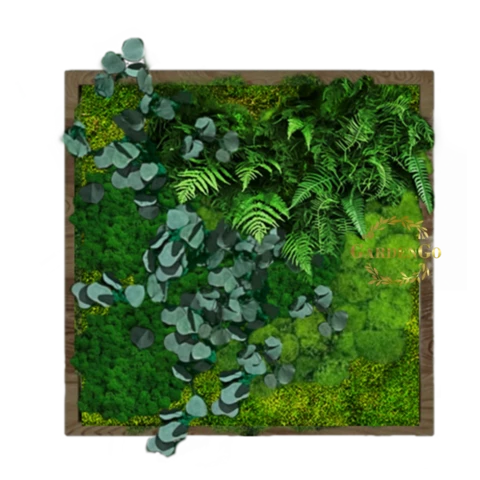 Панно из микса мхов с папоротником и эвкалиптом в деревянной раме №13