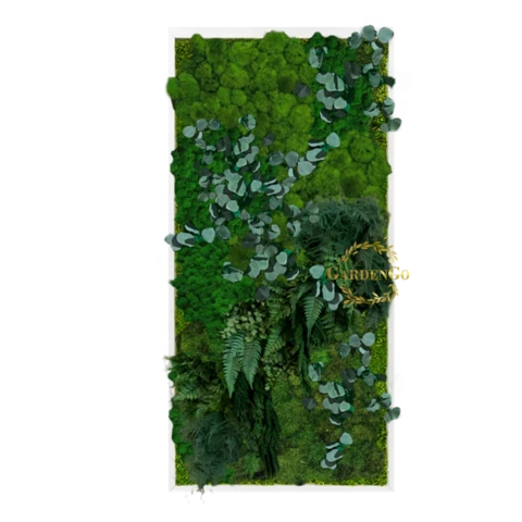 Панно из микса мхов с папоротником и эвкалиптом в деревянной раме №14