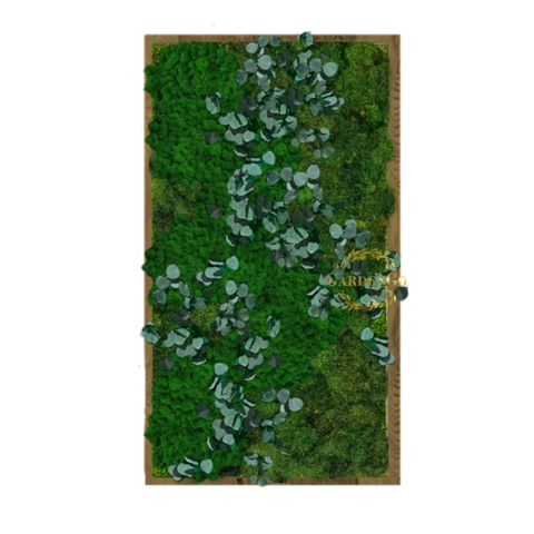 Панно из мха с зеленью в деревянной раме №15