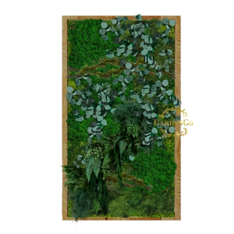 Панно из мха с зеленью в деревянной раме №17