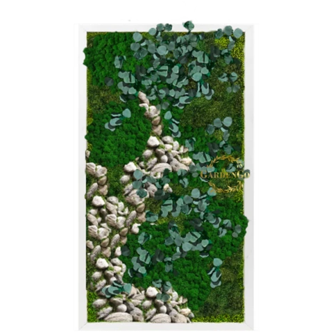 Панно из мха с эвкалиптом и галькой в деревянной раме №18