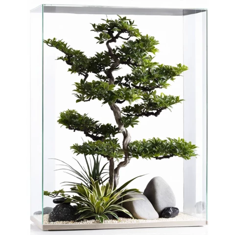 Стеклянный Фитобокс с искусственными растениями 