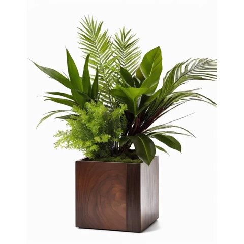 Кашпо с искусственными растениями Микс с Аглаонемой №29, В40*Д15*Ш15