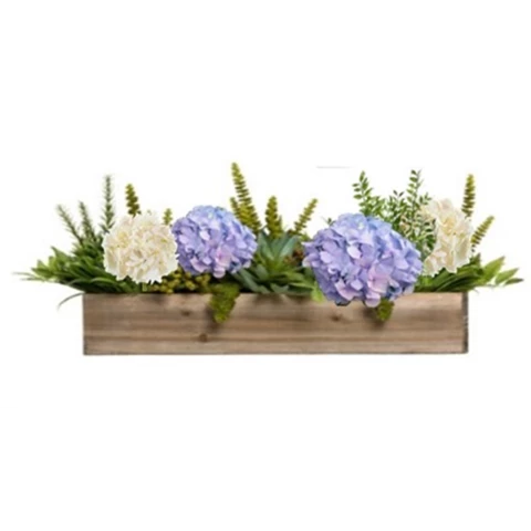 Композиция из искусственных растений в кашпо с суккулентами и гортензией №96, В30*Д50*Ш15