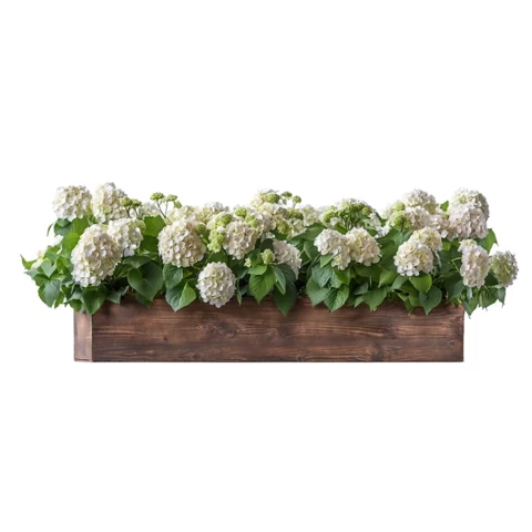 Композиция из искусственных растений в кашпо в садовом стиле с гортензией №97, В30*Д100*Ш15