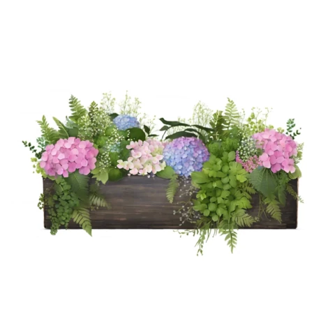 Композиция из искусственных растений в кашпо с гортензией №99, В35*Д80*Ш15