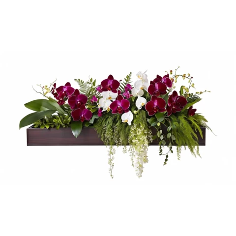 Композиция из искусственных растений в кашпо с орхидеей №101, В40*Д100*Ш15