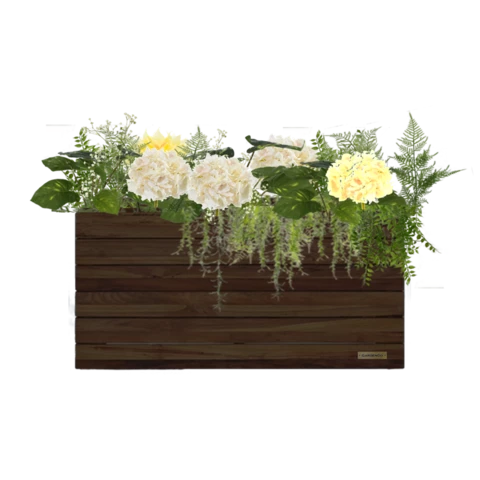 Композиция из искусственных растений в кашпо с бело-желтой гортензией №164, В85*Д100*Ш25