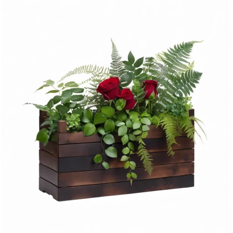 Композиция из искусственных растений в кашпо с розами №168, В85*Д100*Ш25