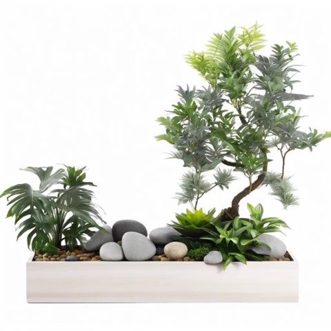 Кашпо с искусственными растениями бонсай Аспарагус №184, В115*Д120*Ш45