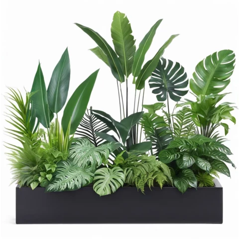 Кашпо с миксом искусственных растений в тропическом стиле №207, В170*Д130*Ш30