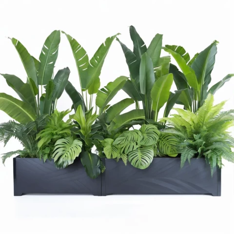 Кашпо с миксом искусственных растений в тропическом стиле №213, В170*Д200*Ш30