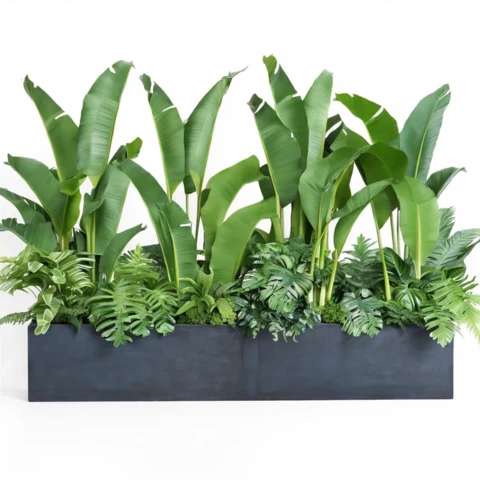 Кашпо с миксом искусственных растений в тропическом стиле №214, В170*Д250*Ш30