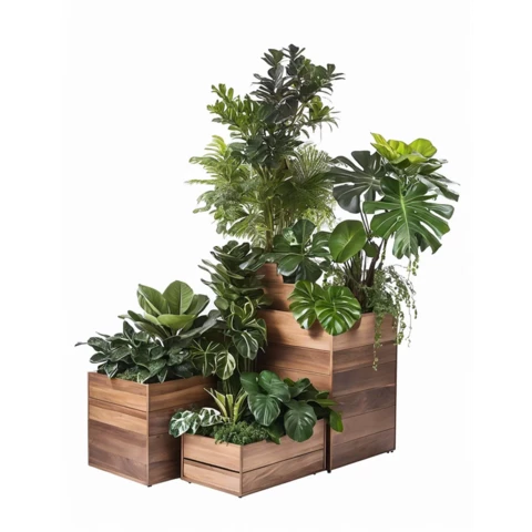 Кашпо с композицией из искусственных растений, комплект из 3 шт. №237, В145*Д100*Ш40