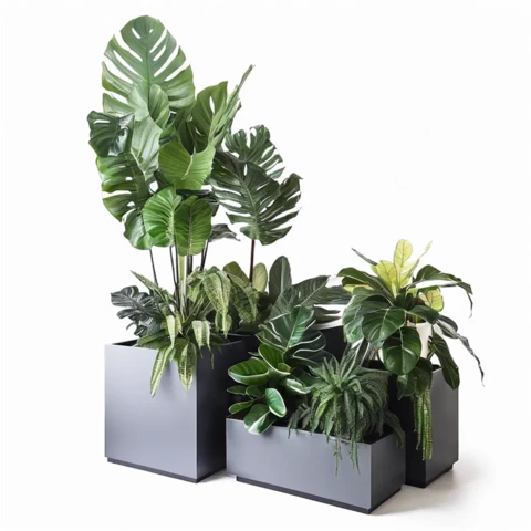 Кашпо с композицией из искусственных растений, комплект из 3 шт. №238, В180*Д100*Ш30