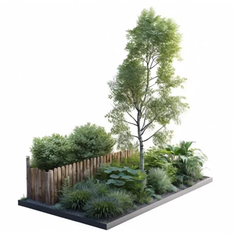 Кашпо с композицией из искусственных растений №251, В240*Д300*Ш120