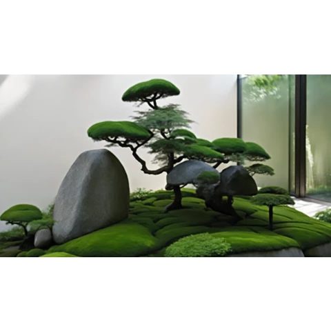 Оазис 3D Композиция из искусственных растений и мха 3D в японском стиле с натуральными камнями. №307, В110*Д200*Ш100
