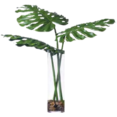 Монстера искусственная в стеклянной прозрачной вазе, В 55