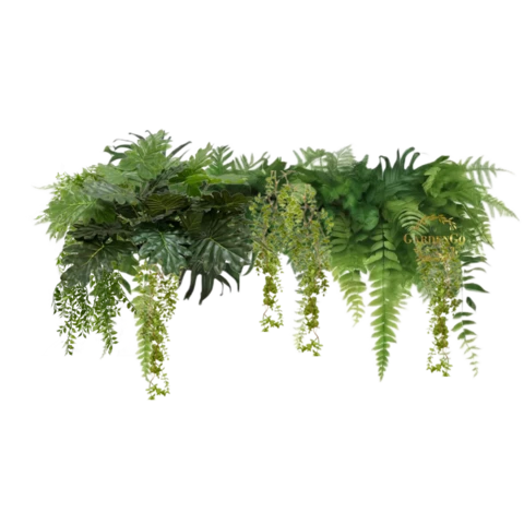 Композиция с искусственными растениями на рейке в лесном стиле, Д100, В45 см