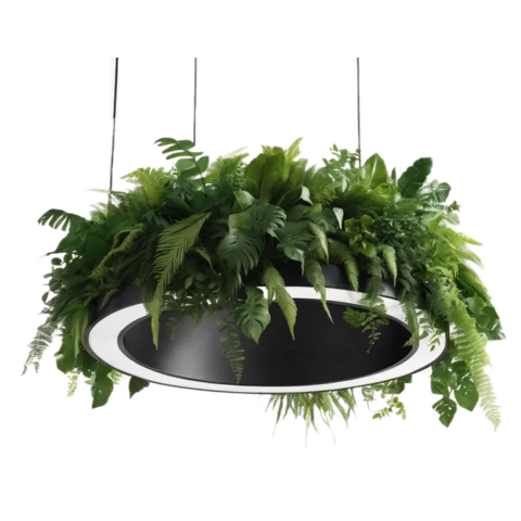 Светильник круг с искусственными растениями. Д80, В35 см