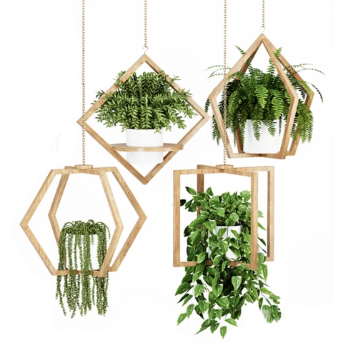 Подвес деревянный с кашпо и растениями, 1 шт., Д30, В30 см