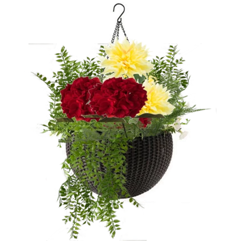 Кашпо подвесное с искусственными розами Д25, В40 см