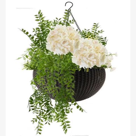 Кашпо подвесное с искусственной гортензией Д35, В45 см