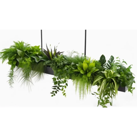 Кашпо подвесное с миксом искусственных растений в лесном стиле №278, Д120, В50 см