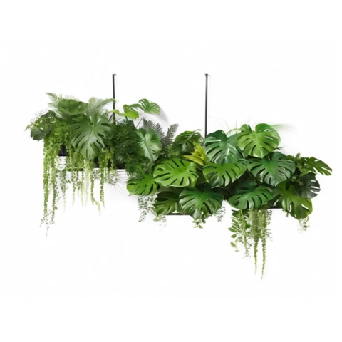 Кашпо подвесное с миксом искусственных растений в тропическом стиле №281, Д120, В65 см