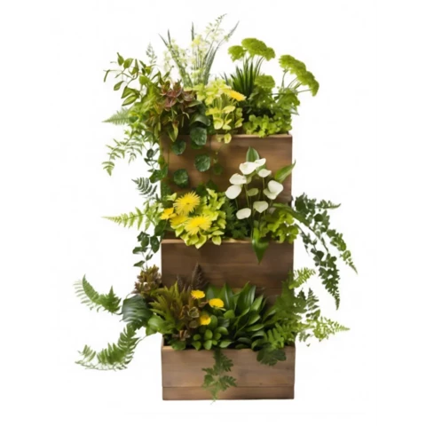 Кашпо настенное вертикальное с композицией искусственных растений №262, Д35, В80 см