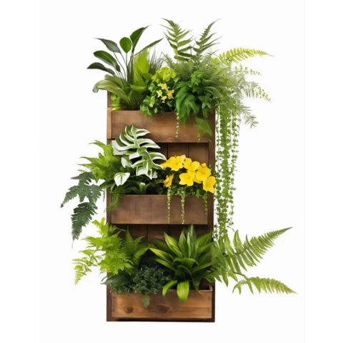 Кашпо настенное вертикальное с композицией искусственных растений №263, Д35, В120 см