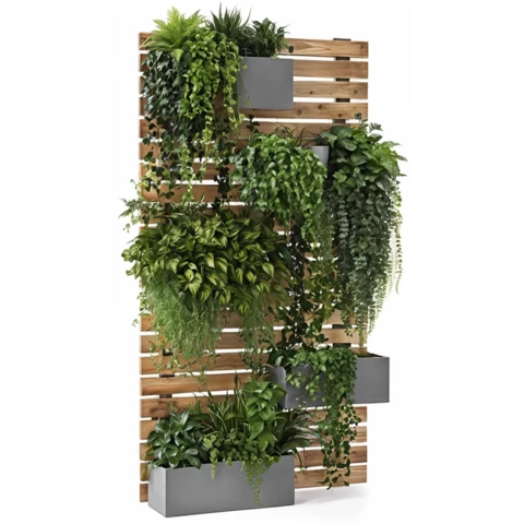 Панель реечная с кашпо и искусственными растениями №265, Д100, В200 см