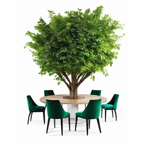 Стол деревянный с искусственным деревом и стульями №259